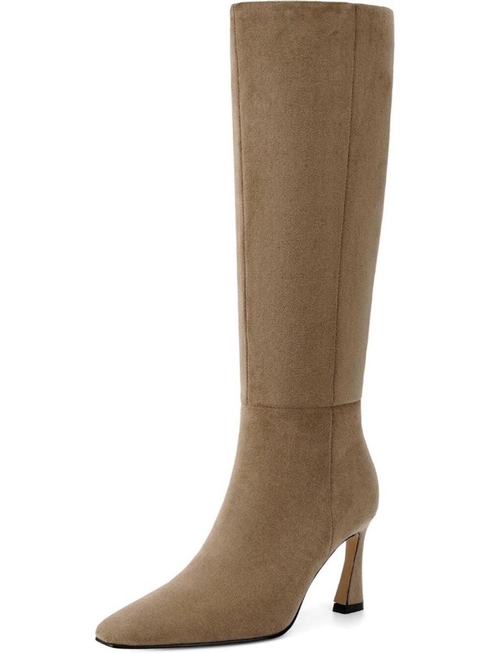 Women's Suede Camel Knee High Boots Knee High Heeled Tall Boots with Side Zipper